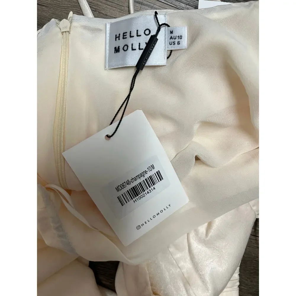 Hello Molly Champagne Satin Maxi Dress Magic In Her Vibe Open Back M Coquette - Picture 8 of 10